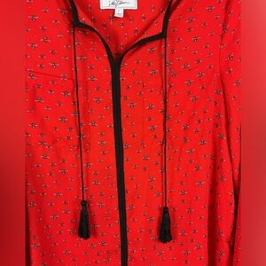 Libby Edelman Anthropology Bee Print  Long Sleeve Lightweight Blouse Tassels